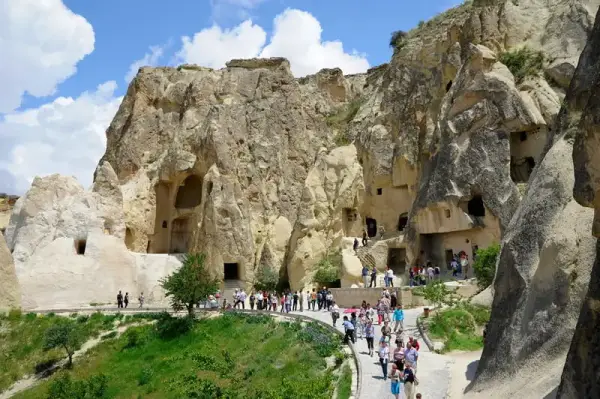 Visitors at the rock-cut monasteries of the Göreme Open-Air Museum
